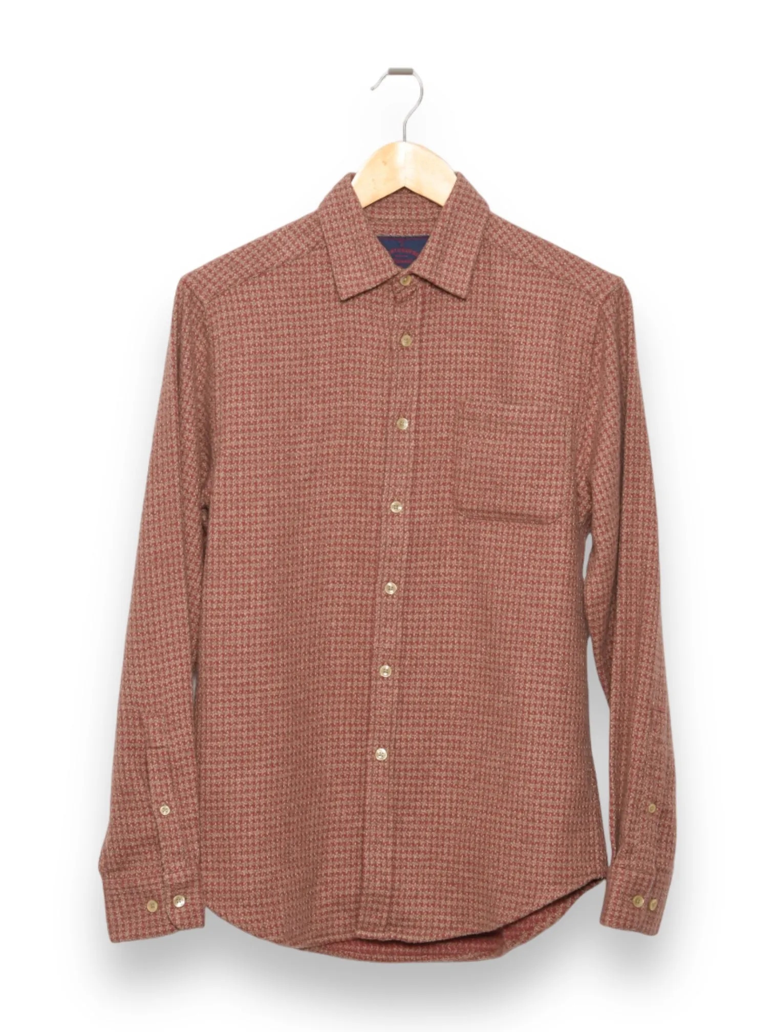 Abstract Houndstooth Pattern Portuguese Flannel Shirt in Clay Color