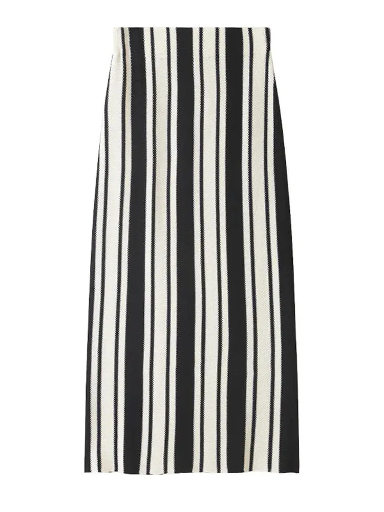 Pre Order:  Striped Knitted High Waist Long Skirt