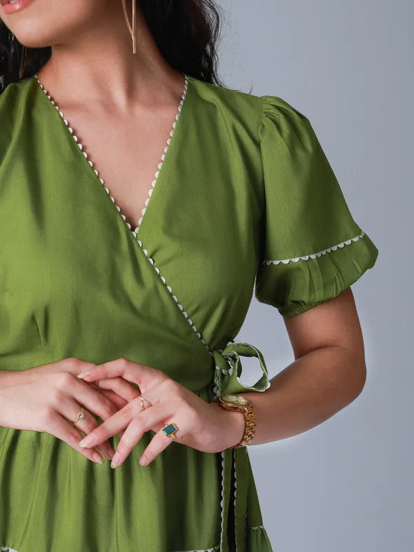 Here is an optimized version of the title with descriptive modifiers:

Floral Printed Wrap Dress - Elegant V-Neck Summer Midi Dress