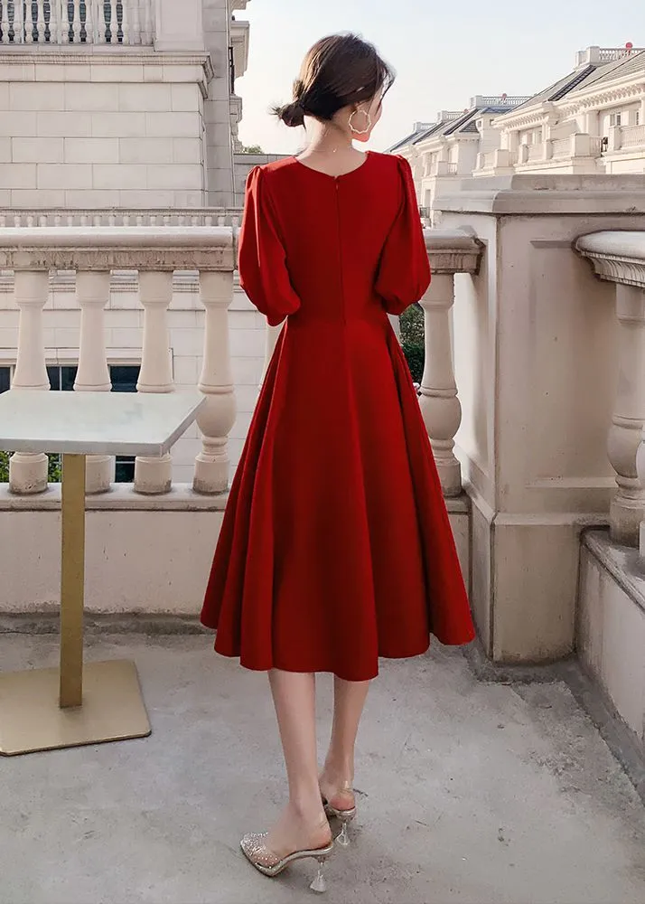 Elegant Puff Sleeve Beaded Fit & Flare Maxi Dress