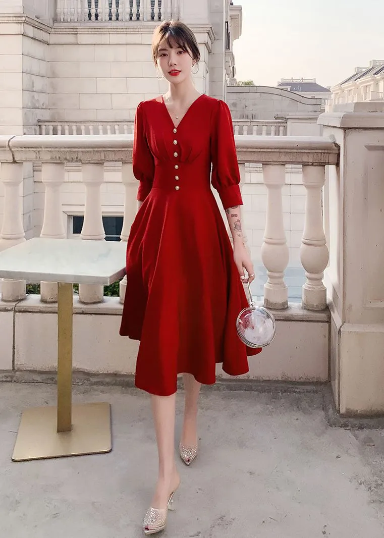 Elegant Puff Sleeve Beaded Fit & Flare Maxi Dress