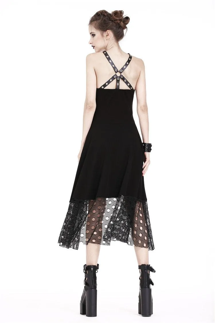 Punk knitted dress with net pattern hem and sexy eyelet rope design DW189