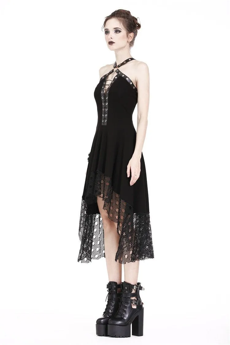 Punk knitted dress with net pattern hem and sexy eyelet rope design DW189