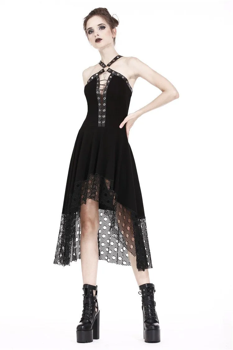 Punk knitted dress with net pattern hem and sexy eyelet rope design DW189