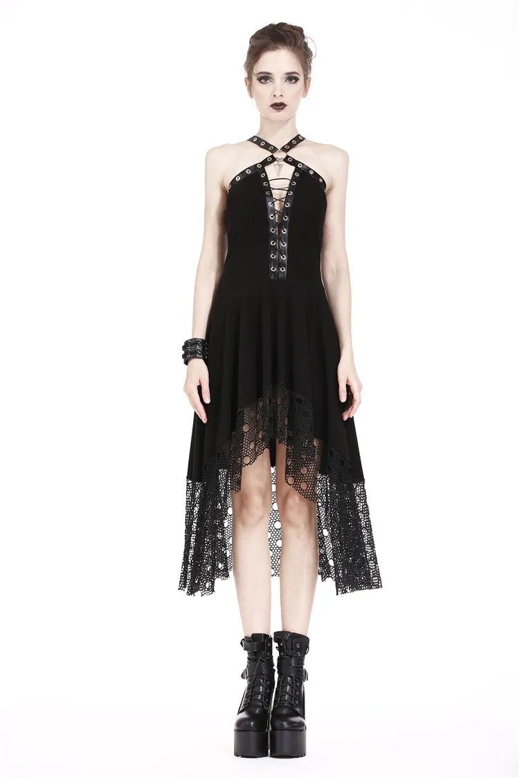 Punk knitted dress with net pattern hem and sexy eyelet rope design DW189