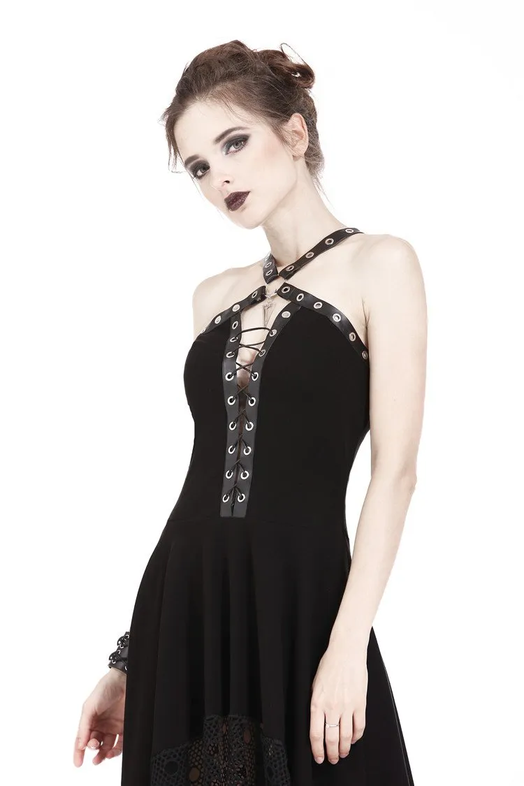 Punk knitted dress with net pattern hem and sexy eyelet rope design DW189