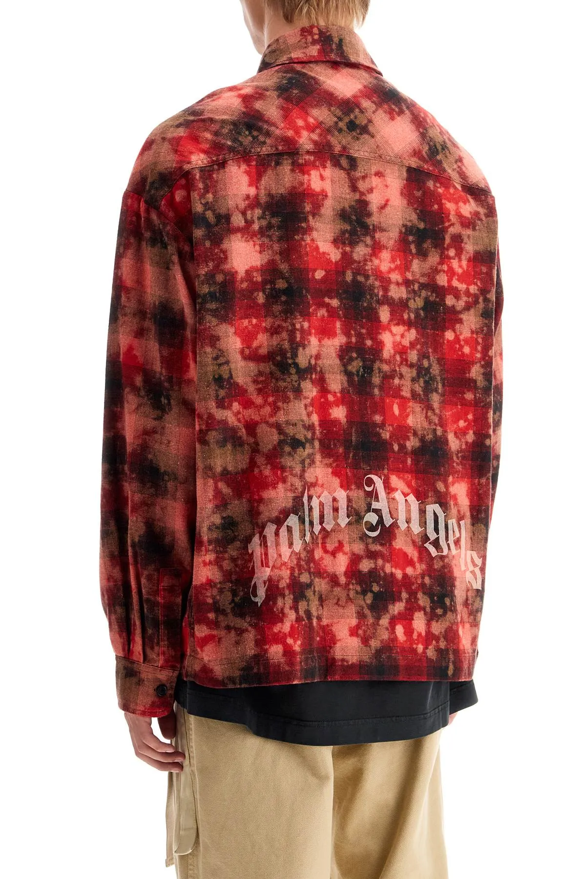 "flannel shirt with curved logo