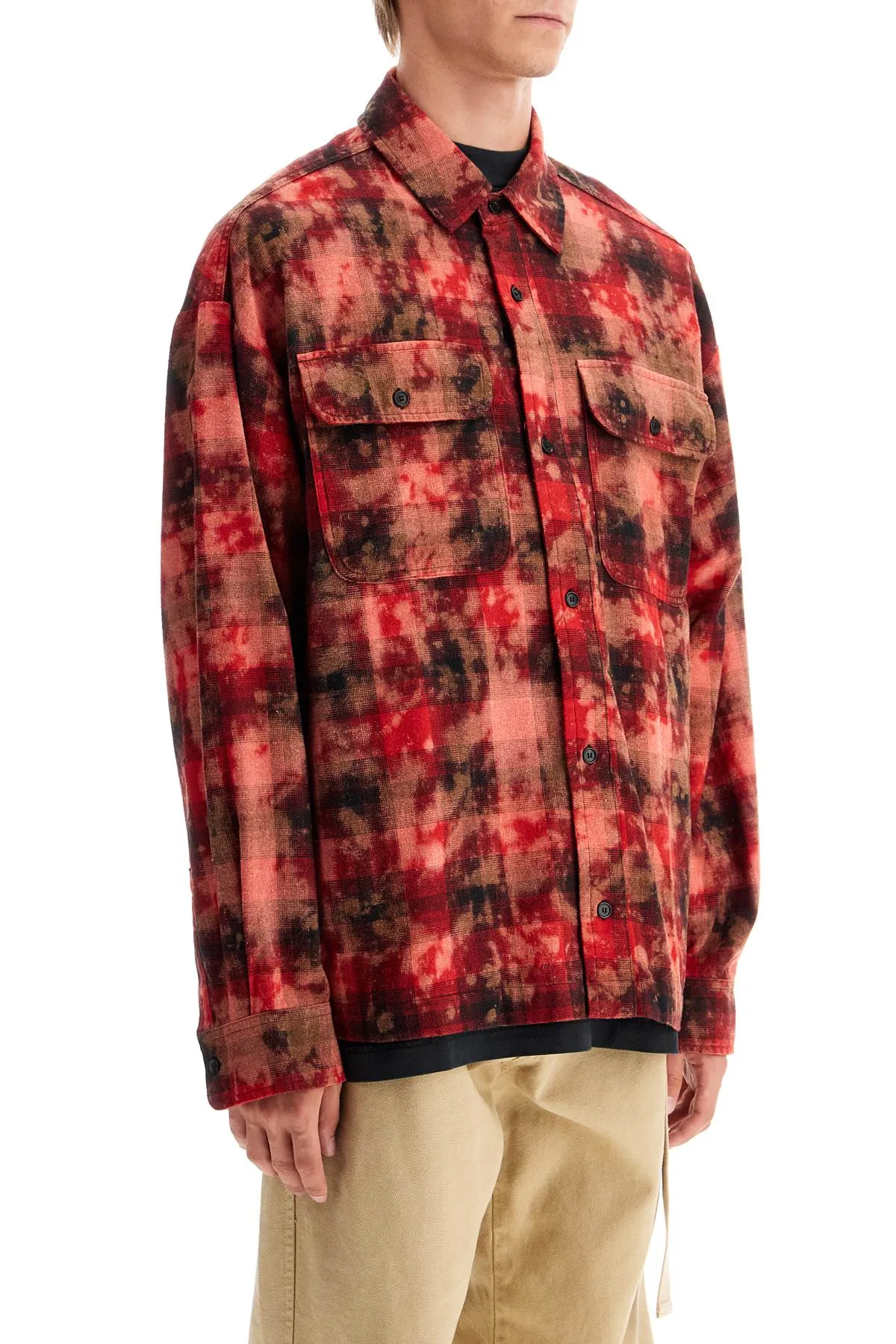 "flannel shirt with curved logo