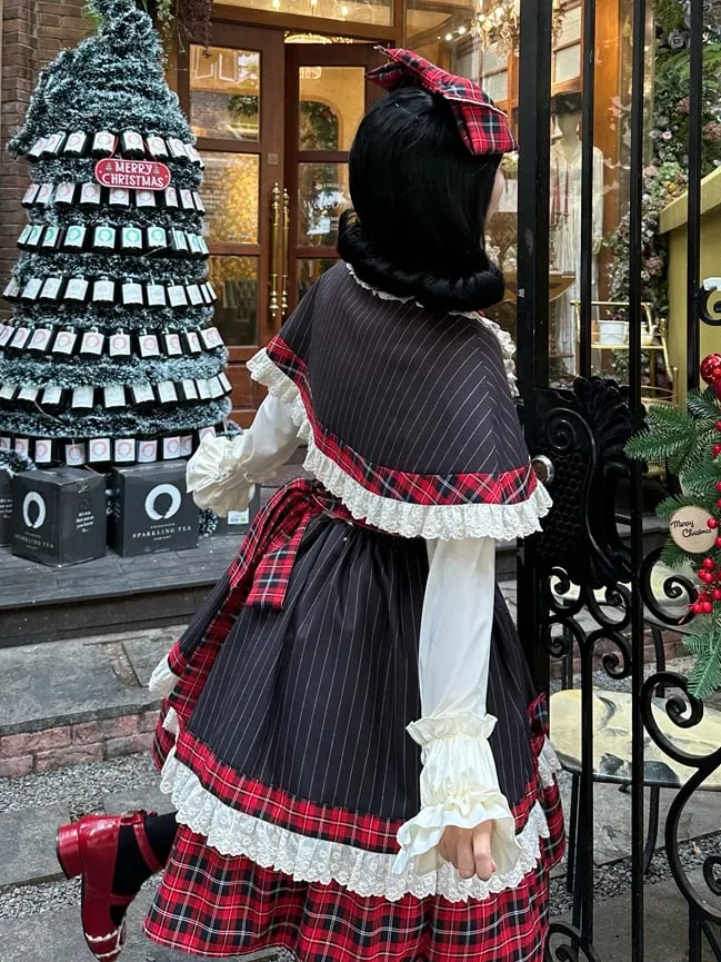 Red Plaid and Black Striped Pattern Dress Detachable Collar and Tie Lolita Jumper Skirt