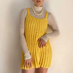 Ribbed Knitted Yellow Dress - MEDIUM