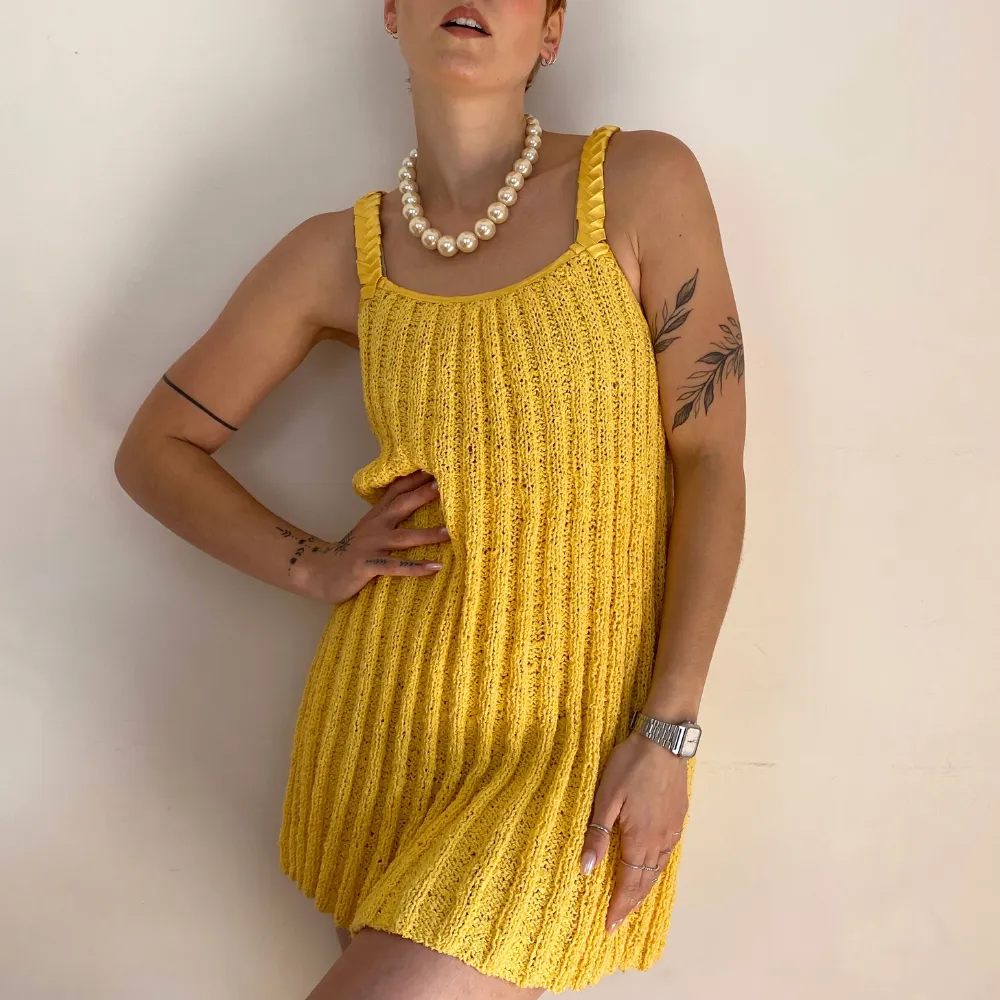 Ribbed Knitted Yellow Dress - MEDIUM