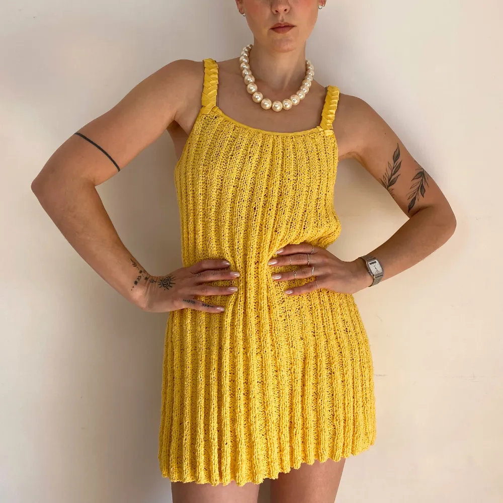Ribbed Knitted Yellow Dress - MEDIUM