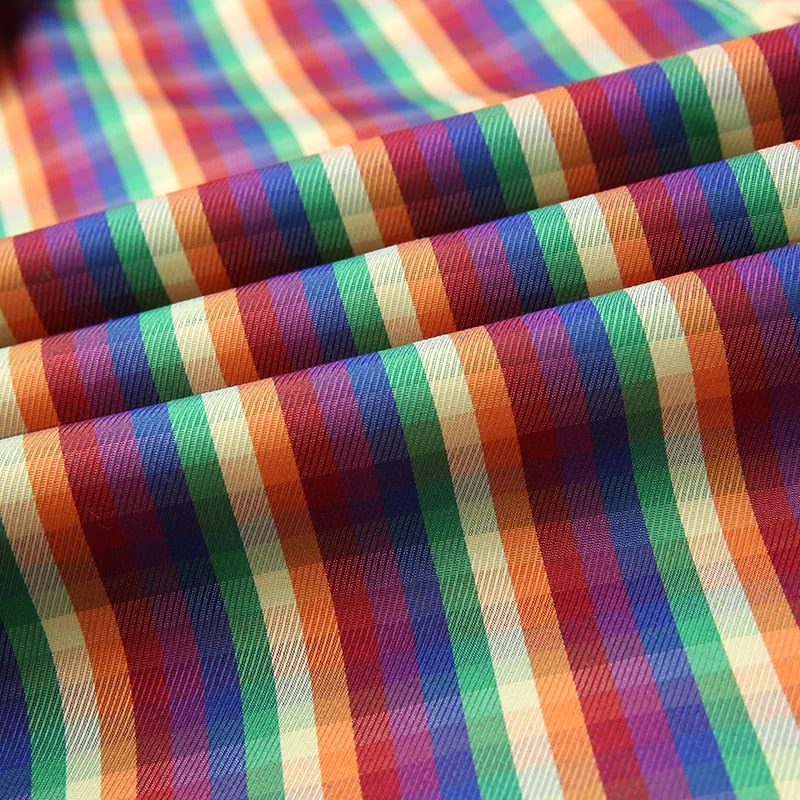 Semi Plaid Rainbow Stripe Patterned Shirt