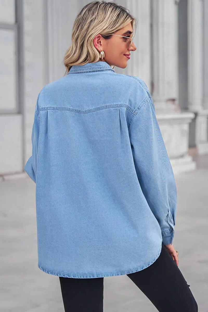 SIMPLE POCKET DENIM LONG SLEEVE SHIRTS