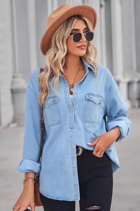 SIMPLE POCKET DENIM LONG SLEEVE SHIRTS