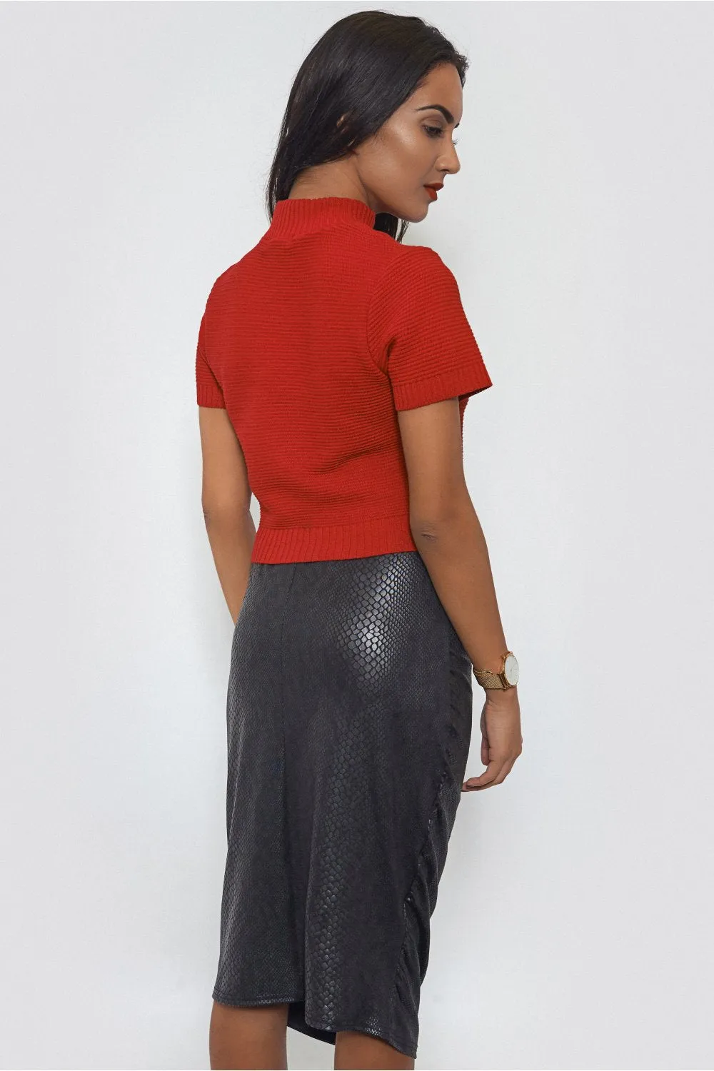 Snakeskin Black Bodycon Skirt