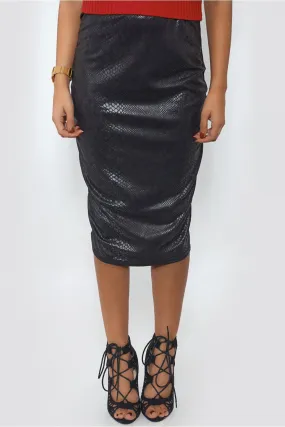 Snakeskin Black Bodycon Skirt