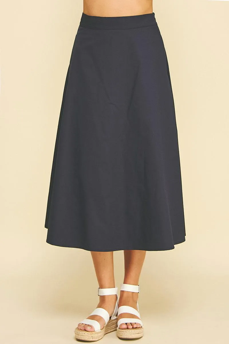 Solid A-Line Midi Skirt