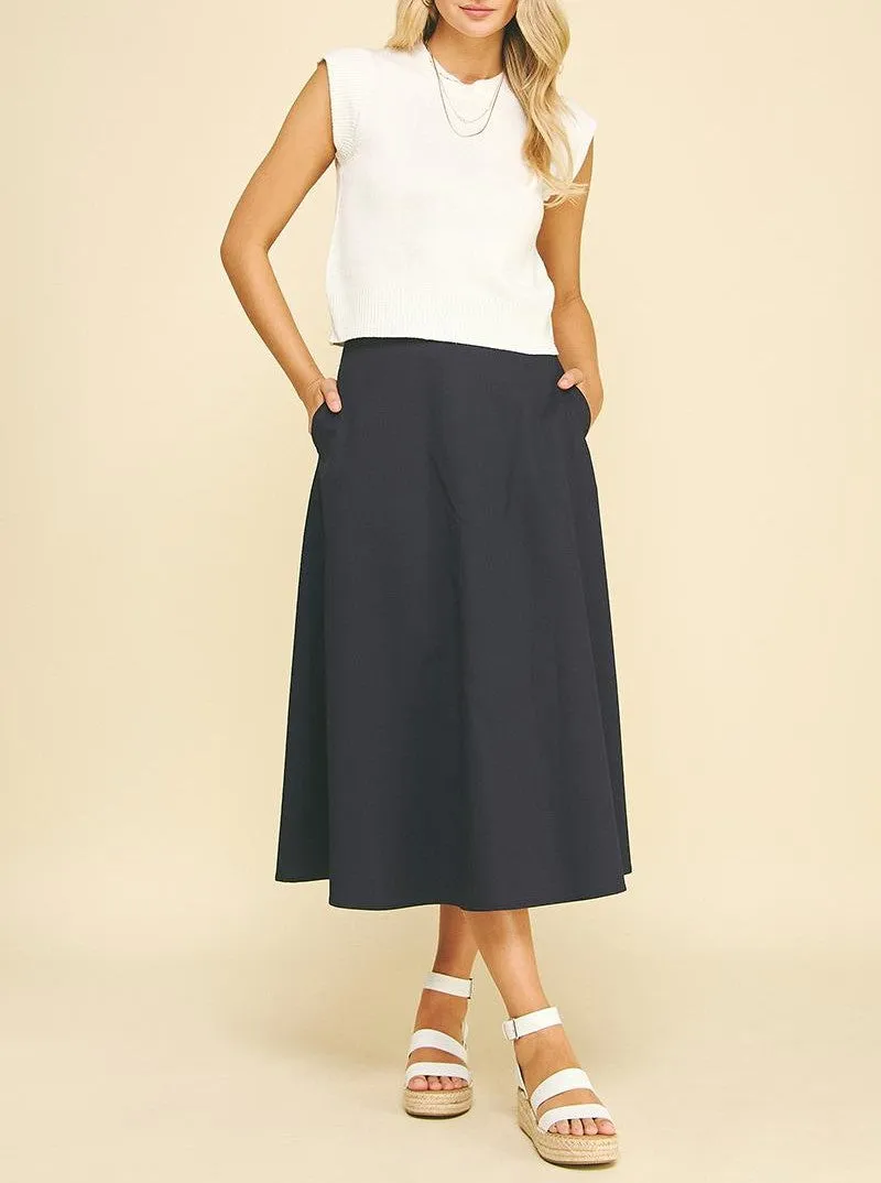 Solid A-Line Midi Skirt