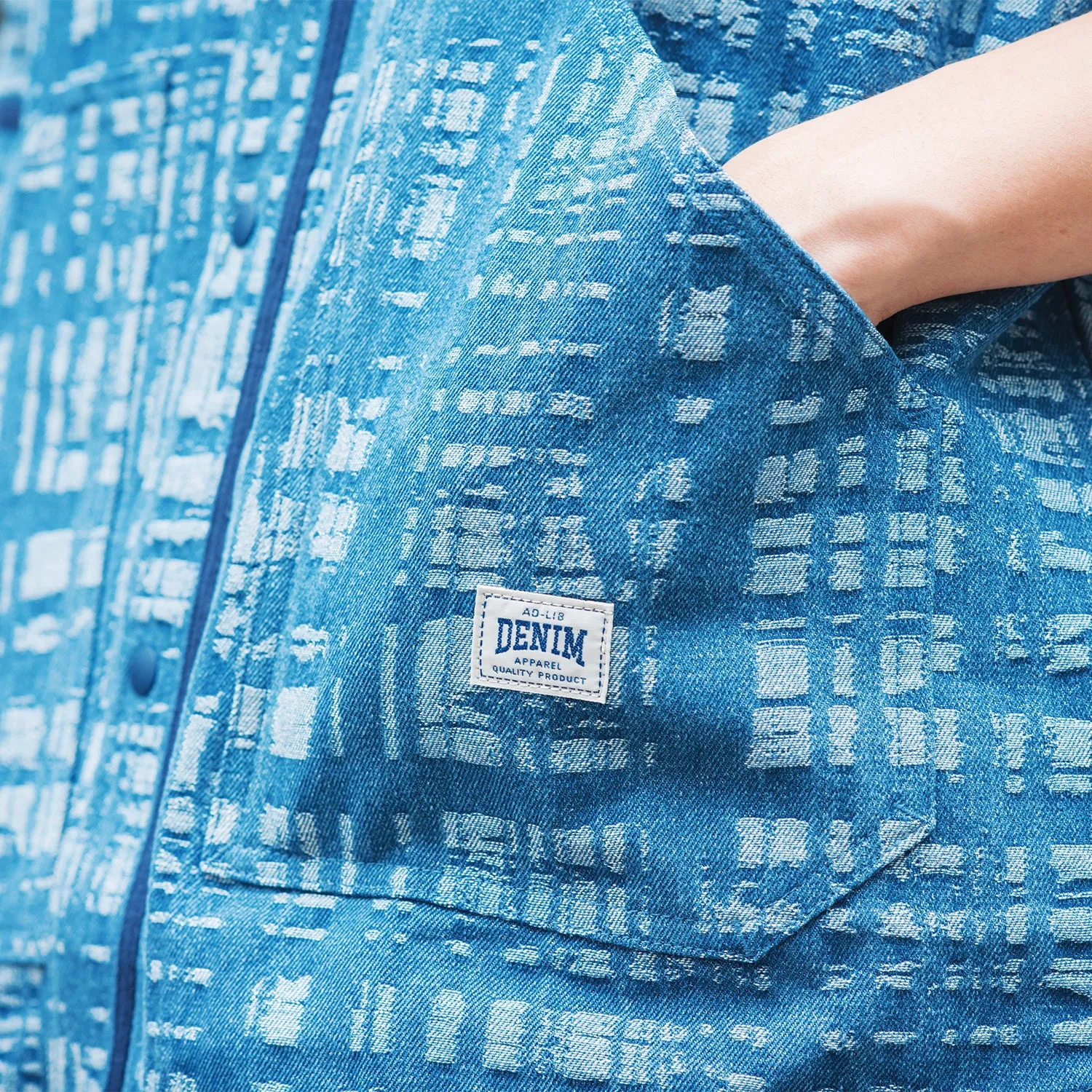 (ST457) Jacquard Denim Baseball Shirt