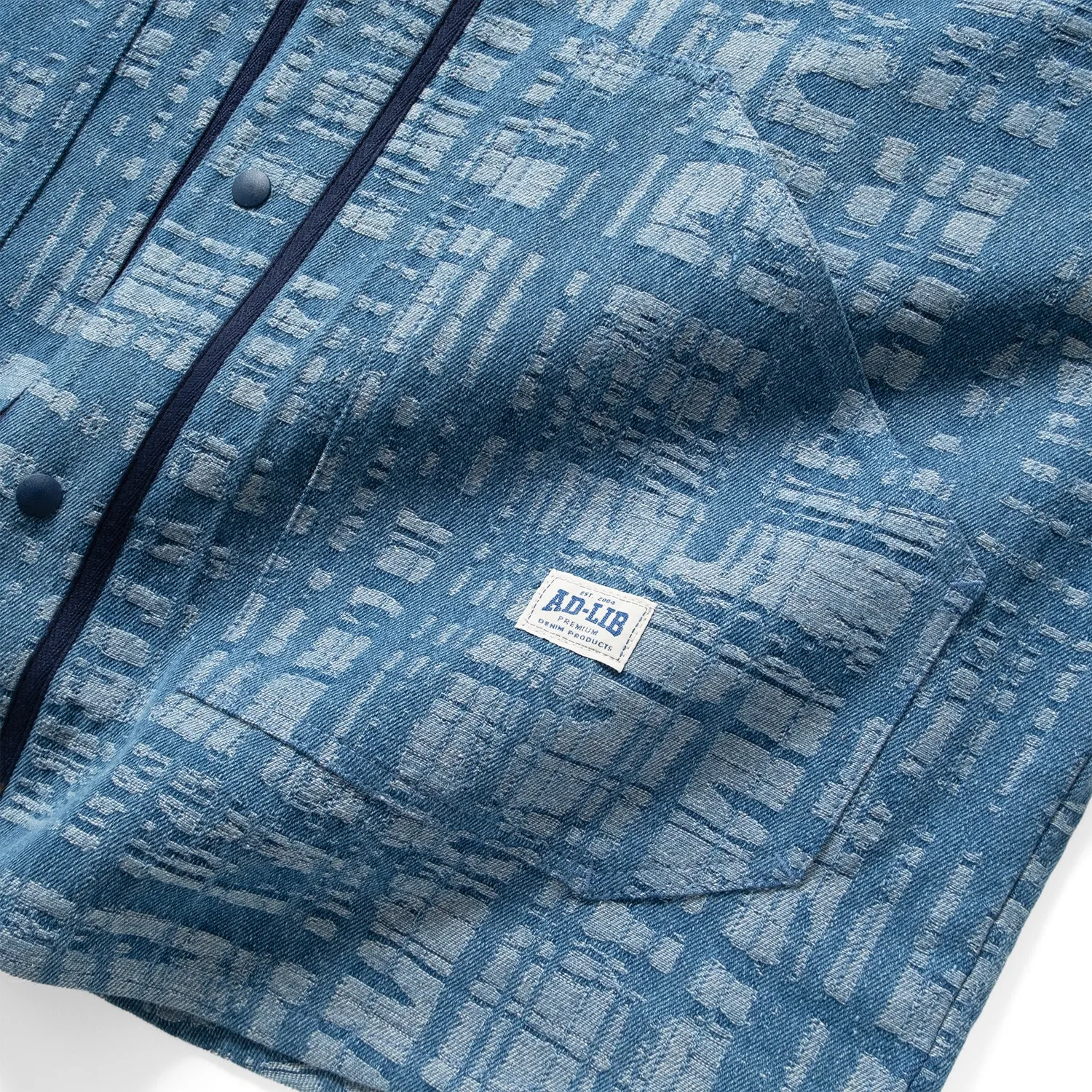 (ST457) Jacquard Denim Baseball Shirt