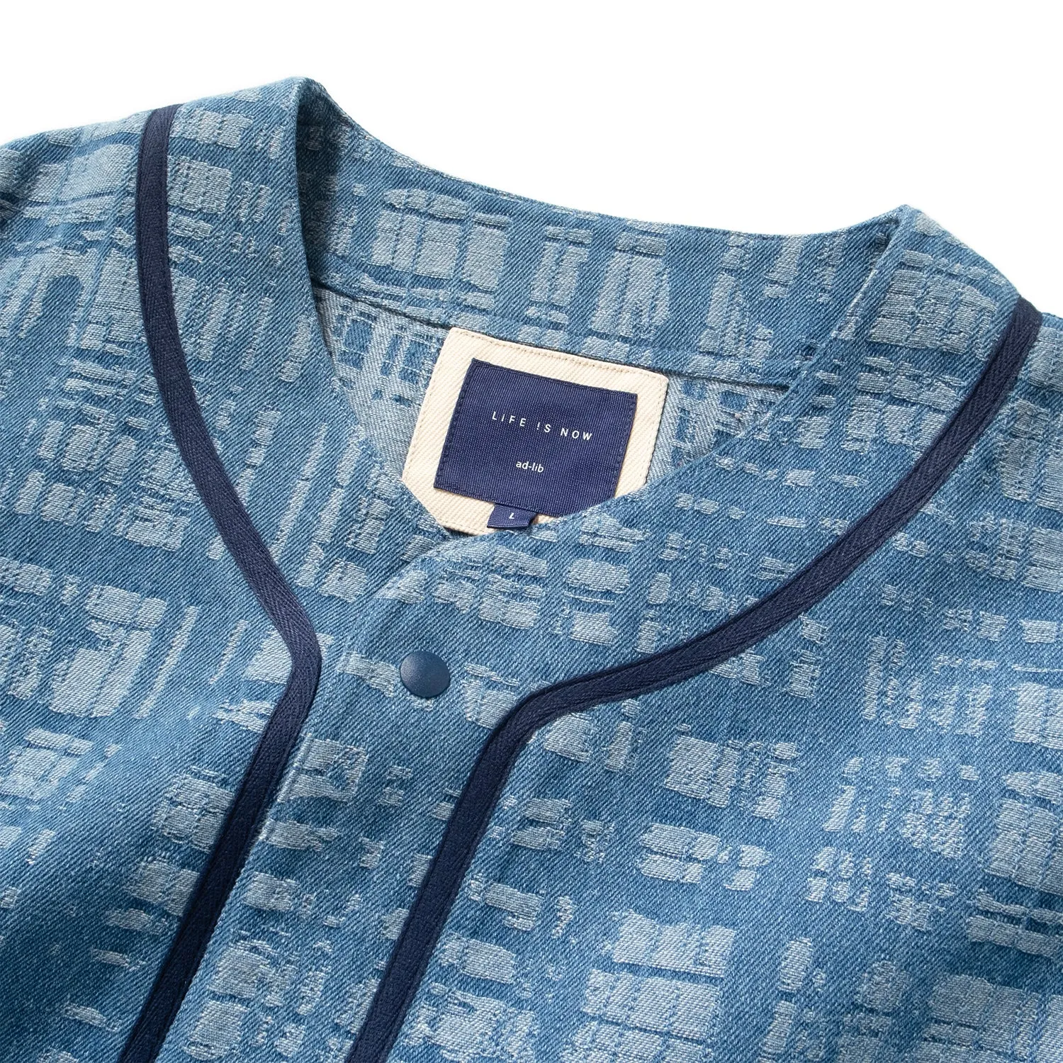 (ST457) Jacquard Denim Baseball Shirt