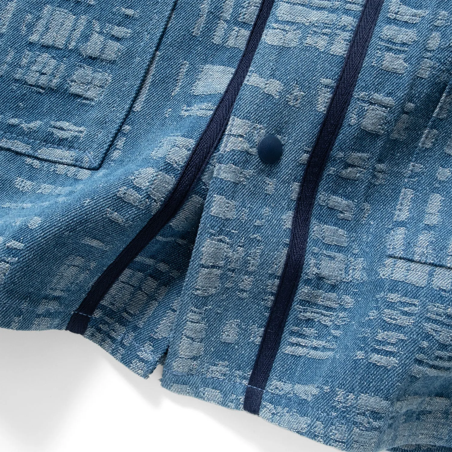 (ST457) Jacquard Denim Baseball Shirt