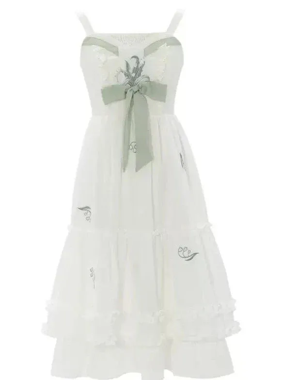 Suspender Mint Green Suit   Flower Jacket Ribbon Ruffle Dress