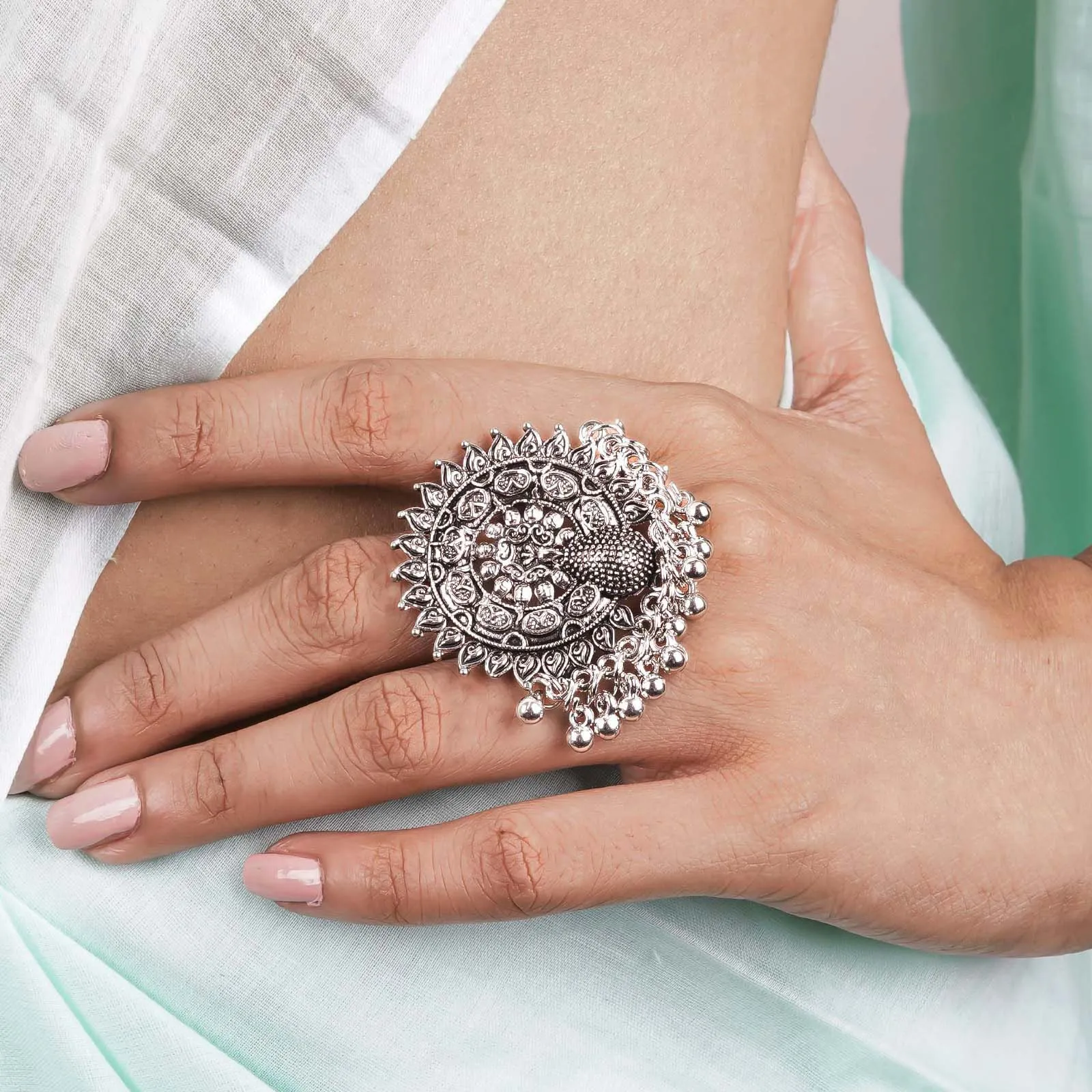 Teejh Cinthiya Silver Oxidised Ring