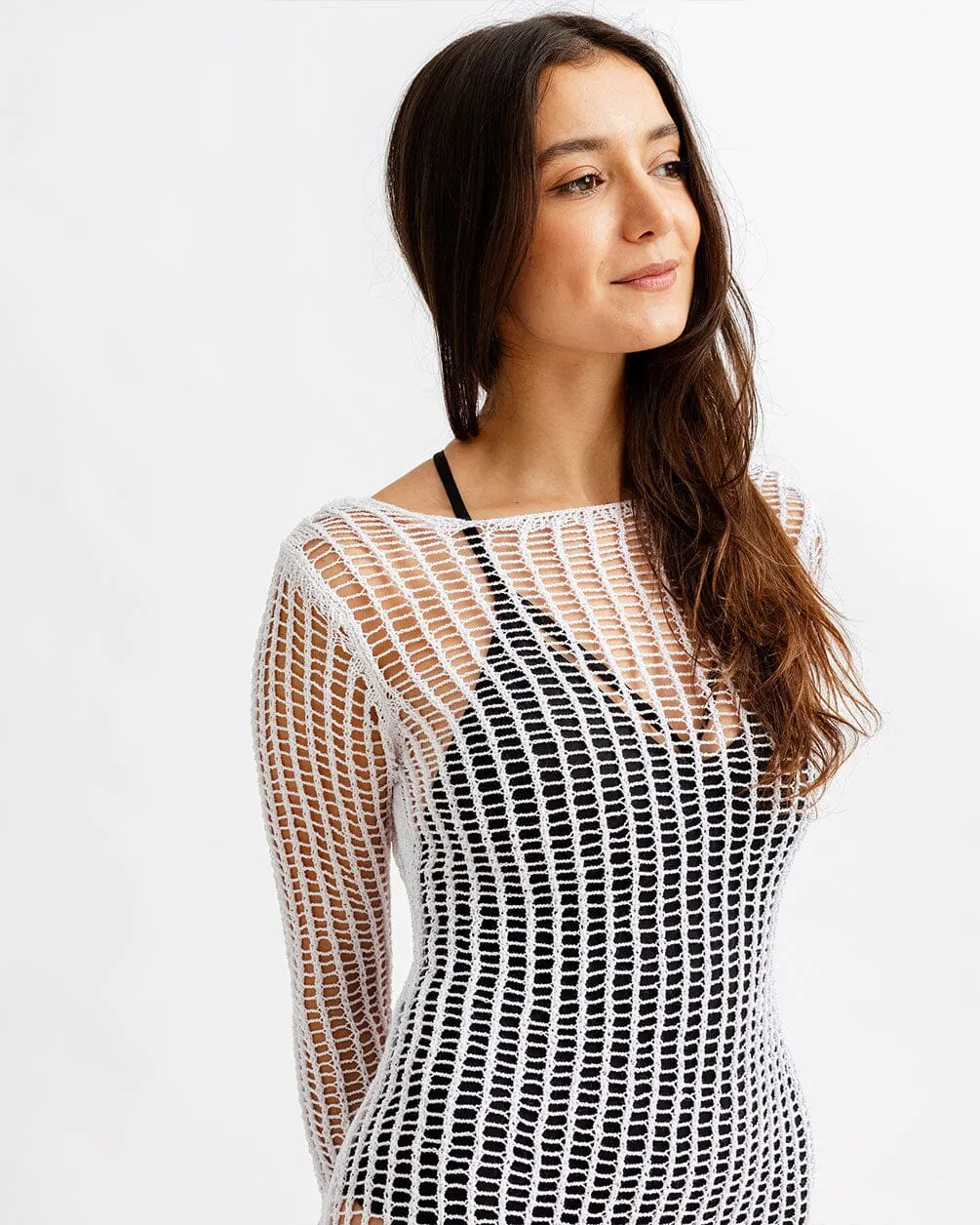 White Knitted Fishnet Dress