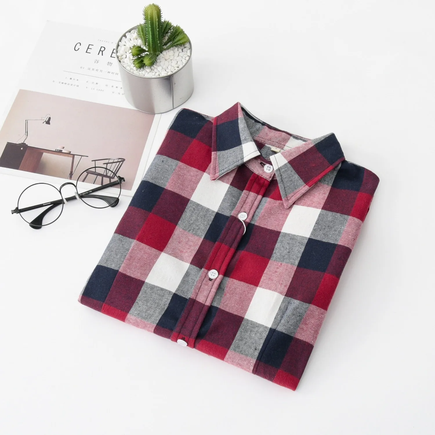 Women's Long Sleeve Flannel Blouse / Shirt