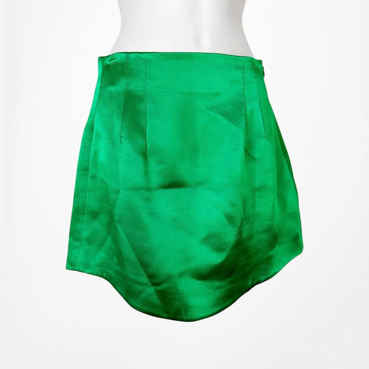 Zara Green Satin High Waisted Pleated Bodycon Mini Skirt Size XS